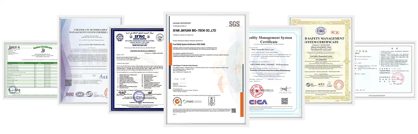 Rice bran fatty alcohol certificates